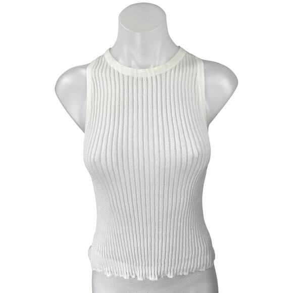 Zara Women's White Sleeveless Ribbed Knit Crew Neck Sweater Vest Tank Top Size S - Picture 1 of 4